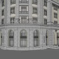 Classical Style Commercial Complex With Multi Story Stone Facade And Arched Windows 3d model