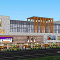Modern Commercial Street With Multi Story Buildings Glass Facades Retail Shops And Green Plants
