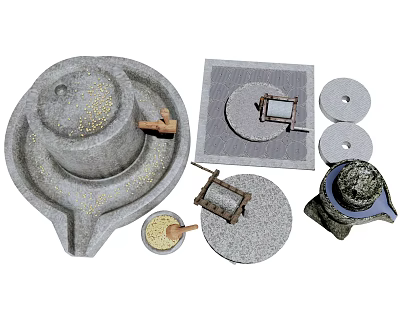 Chinese Style Stone Grinding Disc Stone Grinding Water Grinding Old Objects Stone Groove Stone Flowing Water Scene Drum Stone Drum Beauty 3d model