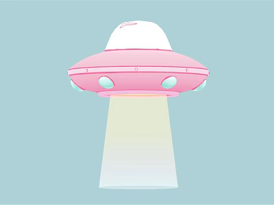 Pink UFO with White Top and Bottom Circular Lights Emitting Bright Beam of Light 3d model
