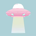 Pink UFO with White Top and Bottom Circular Lights Emitting Bright Beam of Light 3d model