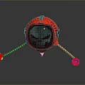 Red Mechanical Character With Biological Elements Green Skull Screen And Silver Robotic Arms Yellow Base