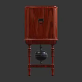 Vintage Red Wooden Cabinet Clock with Decorative Base and Classic Dial