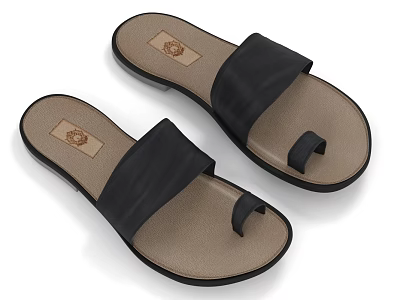 Minimalist Toe Thong Sandals With Black Straps Flat Beige Sole And Logo Insole 3d model