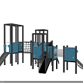 Outdoor Playground Equipment Featuring Blue Black Slides Climbing Structures And Platforms 3d model