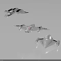 Space and Aerospace Scene With White Spaceships Flying in Black Background and Stars