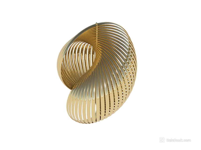 Modern Abstract Shaped Golden Table Lamp with Spiral Metal Strip Design 3d model 
