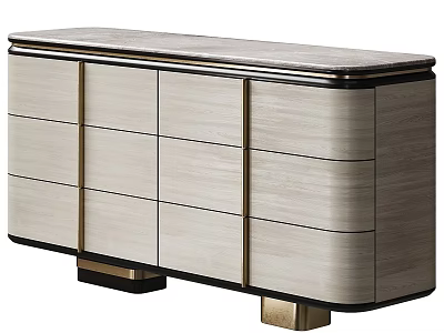Elegant Luxury Marble Top Entry Side Cabinet With Gold Metal Accents And Ample Storage Drawers 3d model