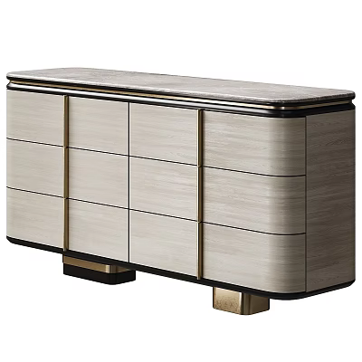 Elegant Luxury Marble Top Entry Side Cabinet With Gold Metal Accents And Ample Storage Drawers 3d model