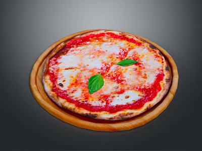 Delicious Fresh Pizza With Tomato Sauce Melted Cheese And Basil Leaves On Wooden Board 3d model
