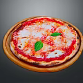 Delicious Fresh Pizza With Tomato Sauce Melted Cheese And Basil Leaves On Wooden Board