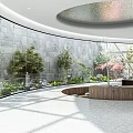 Indoor Garden Decor With Green Plants Stone Ornaments And Wooden Accents In Glass Walled Space