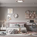 Modern Elegant Kids Bedroom With Pink And Gray Tones House Shaped Bookshelf And Stuffed Toys