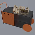 Commercial Food Service Cart With Orange And Silver Mesh Design Wheels Bread And Pastries