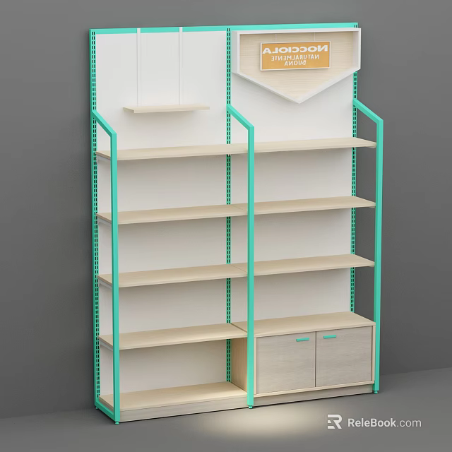 Baby Store Display With Green Frame Light Wooden Shelves Cabinet And NEW ARRIVALS Wall Sign 3d model 