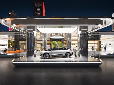 Modern 4S Car Dealership Architectural Design Showcasing Vehicle At Night 3d model