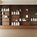Modern Wooden Bookcase with Multiple Shelves Books and Decorative Items Storage Cabinets in Bright Room