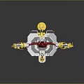 Red And Gold Armored Character With Yellow Mechanical Arms Standing On Platform