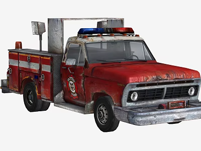 Red Vintage Fire Truck With Emergency Lights And Fire Equipment 3d model