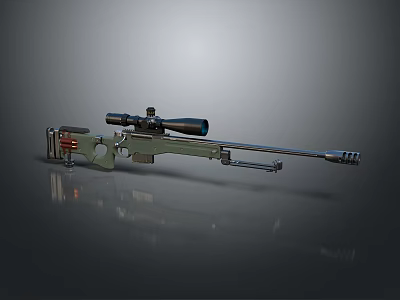 Sculpture Carving Of Sniper Rifle With Scope Metallic Luster Gray Gradient Background And Reflection 3d model