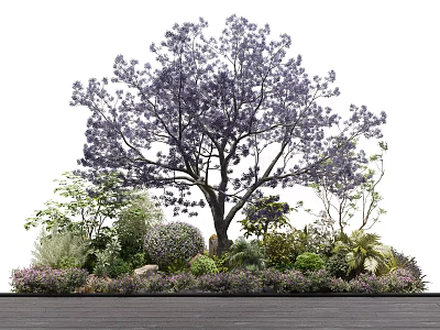 Blooming Purple Flower Tree Surrounded by Green Shrubs and Colorful Plants 3d model