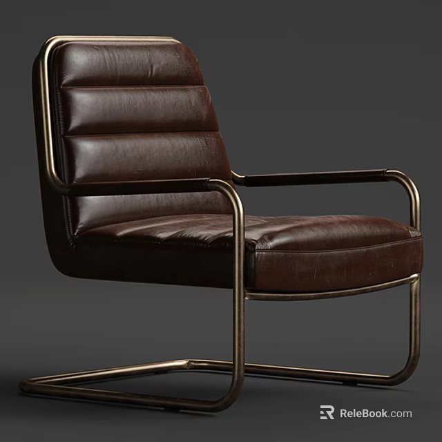 Brown Leather Armchair With Modern Metal Frame And Comfortable Seating Design 3d model 