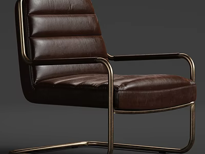 Brown Leather Armchair With Modern Metal Frame And Comfortable Seating Design 3d model