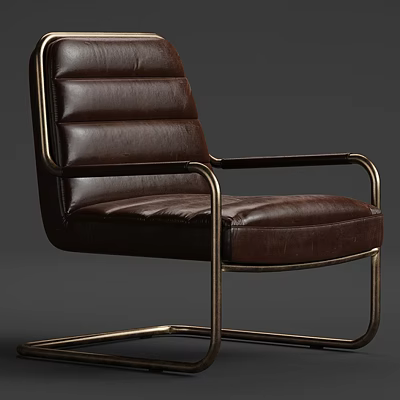 Brown Leather Armchair With Modern Metal Frame And Comfortable Seating Design 3d model