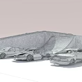 Three Rusty Abandoned Cars Parked In Front Of Graffiti Covered Building On Gravel Ground