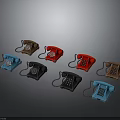 Vintage Electronic Telephones in Various Colors Including Red Blue Black Brown with Classic Retro Design