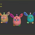 Cute Cartoon Characters And Colorful Creatures With Big Ears And Eyes In Orange Pink Blue