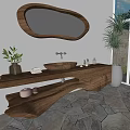 Sink Log Wooden Sink Log Sink Special-shaped Mirror 3d model