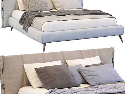 Modern Upholstered Bed Design With Headboard Soft Pillows And Blanket 3d model