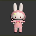 Cute Pink Rabbit Animated Game Character With White Hood Yellow Hair Red Eyes And Bow