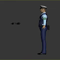 Game Movie Character Police Officer In Blue Uniform With Cap Vest And Walkie Talkie