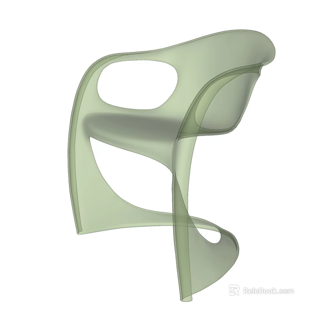 Modern Light Green Dining Chair With Unique Curved Lines And Hollow Design 3d model 