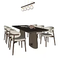 Modern Middle Ancient Style Dining Table and Chair Combination Solid Wood Dining Table and Chair Combination Dining Table Ornaments Type Chandelier Six-person Dining Table and Chair Combination 3d model