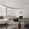 Modern Living Dining Room With White Curved Sofa Black Coffee Table And Checkered Armchair