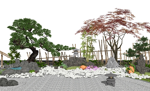 New Chinese style landscape sketch courtyard landscape stone 3d model