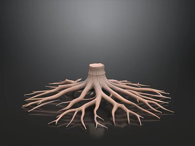 3D Rendered Arbor Stump with Extensive Root System on Dark Reflective Surface 3d model