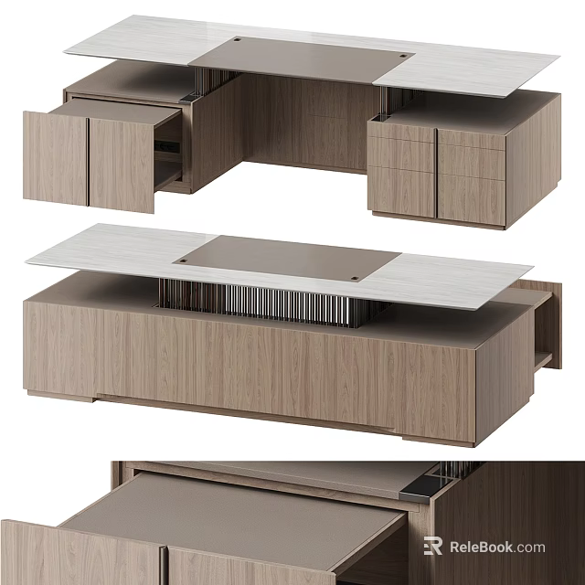 Modern Wooden Office Desk Design With Integrated Storage And Sleek Drawers 3d model 