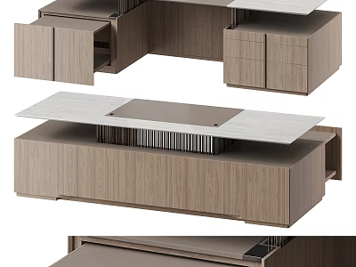 Modern Wooden Office Desk Design With Integrated Storage And Sleek Drawers 3d model