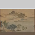 Chinese Landscape Background Wall With Wooden Frame And Paneled Design Featuring Mountains Water And Trees