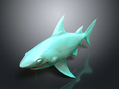 Turquoise 3D Shark Model With Smooth Surface On Black Reflective Base 3d model