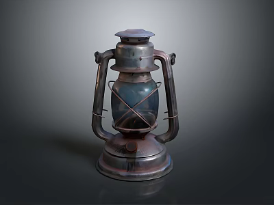 Classic Vintage Kerosene Lamp With Metal Frame Round Base And Glass Shade 3d model