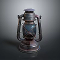 Classic Vintage Kerosene Lamp With Metal Frame Round Base And Glass Shade