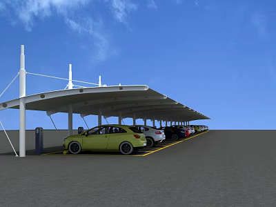 Modern Carport Canopy Structure For Outdoor Parking With Parked Cars 3d model