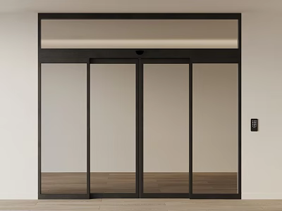 Modern Black Frame Glass Double Doors Interior With White Wall And Wooden Floor 3d model