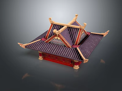 Traditional Chinese Architecture Featuring Curved Eaves Purple Tiles Red Pillars And Golden Decorations 3d model