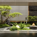 Modern Courtyard Garden With Lush Greenery Water Feature Fire Pit And Stone Paving